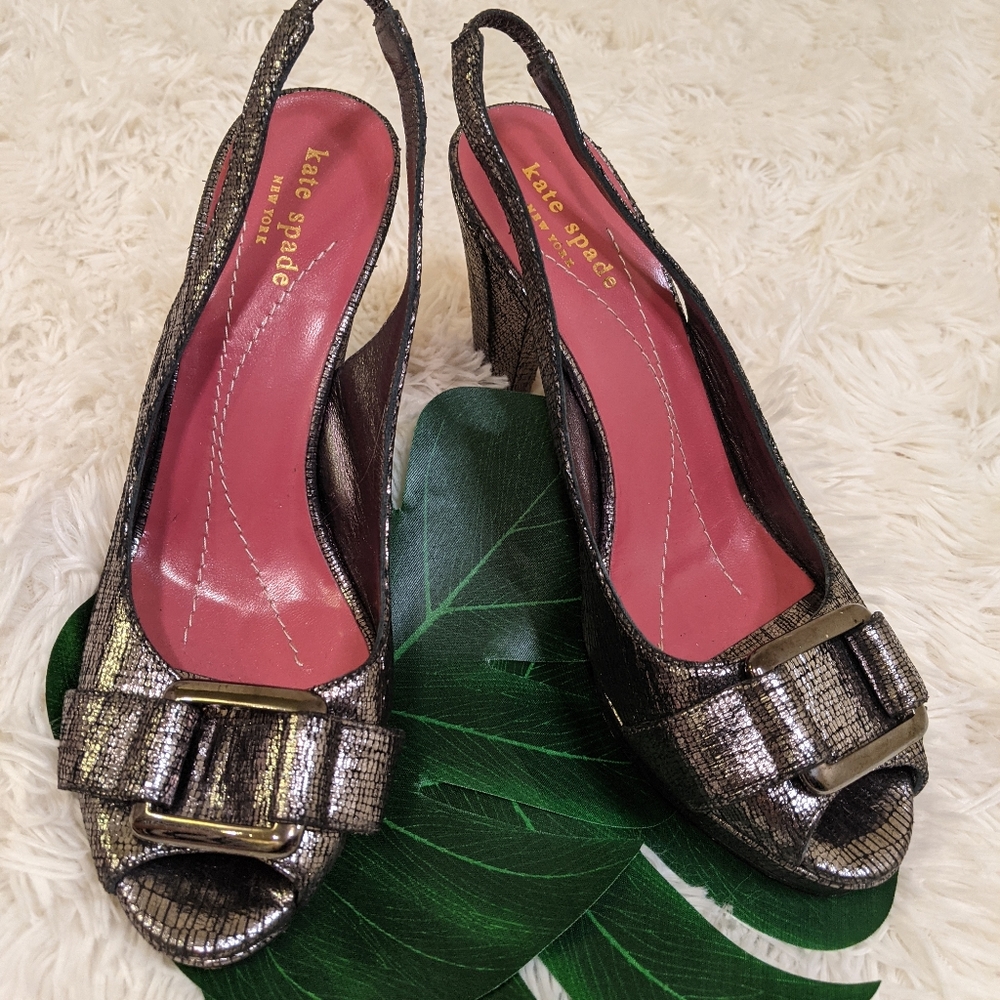 Kate Spade Metallic Bronze Peep-Toe Slingback Heels